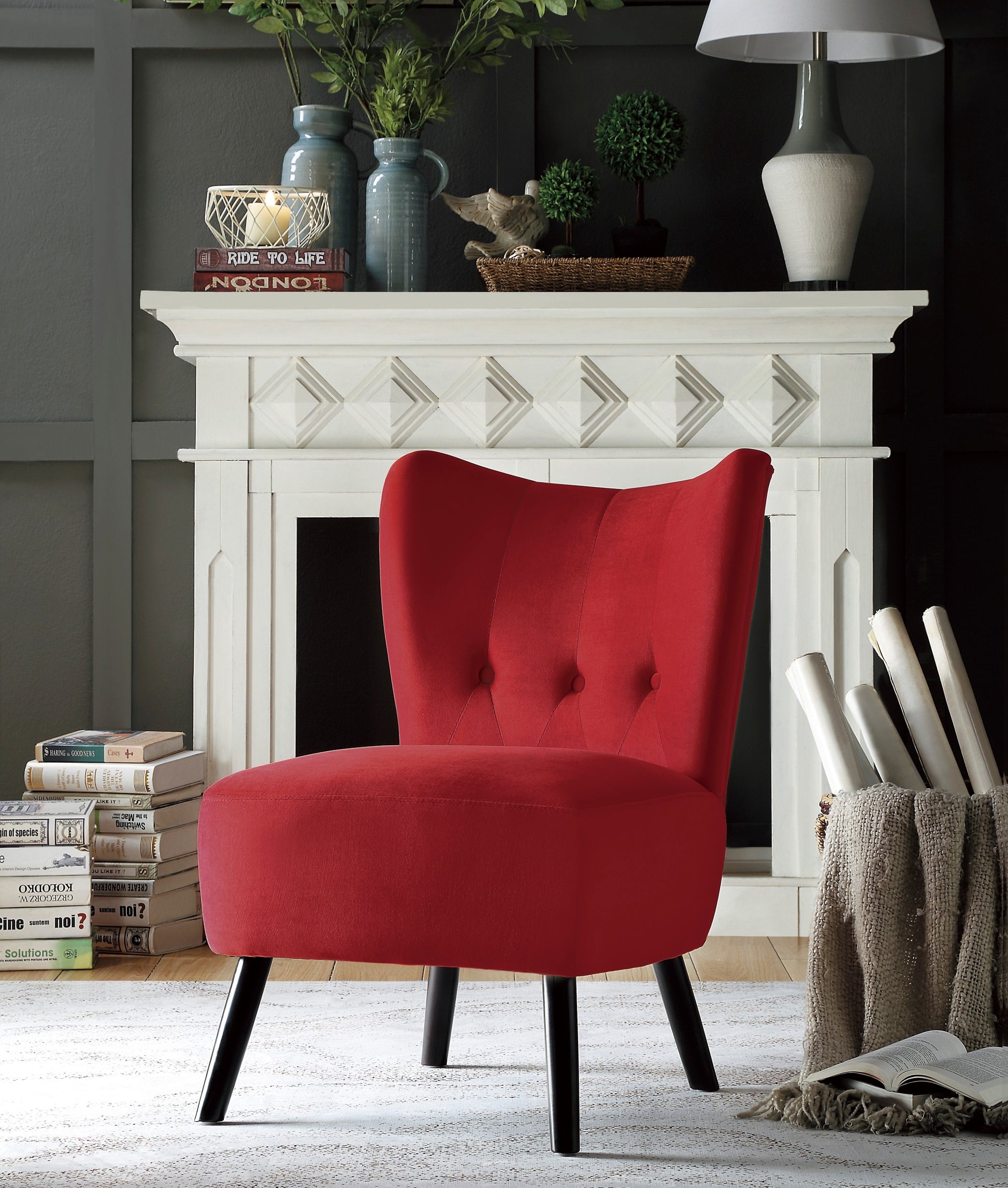 Unique Style Red Velvet Covering Accent Chair Button red-primary living space-modern-retro-solid wood