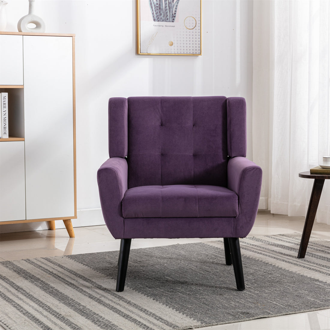 Modern Soft Velvet Material Ergonomics Accent Chair Living Room Chair Bedroom Chair Home Chair With Black Legs For Indoor Home Lavender Purple Foam Upholstered