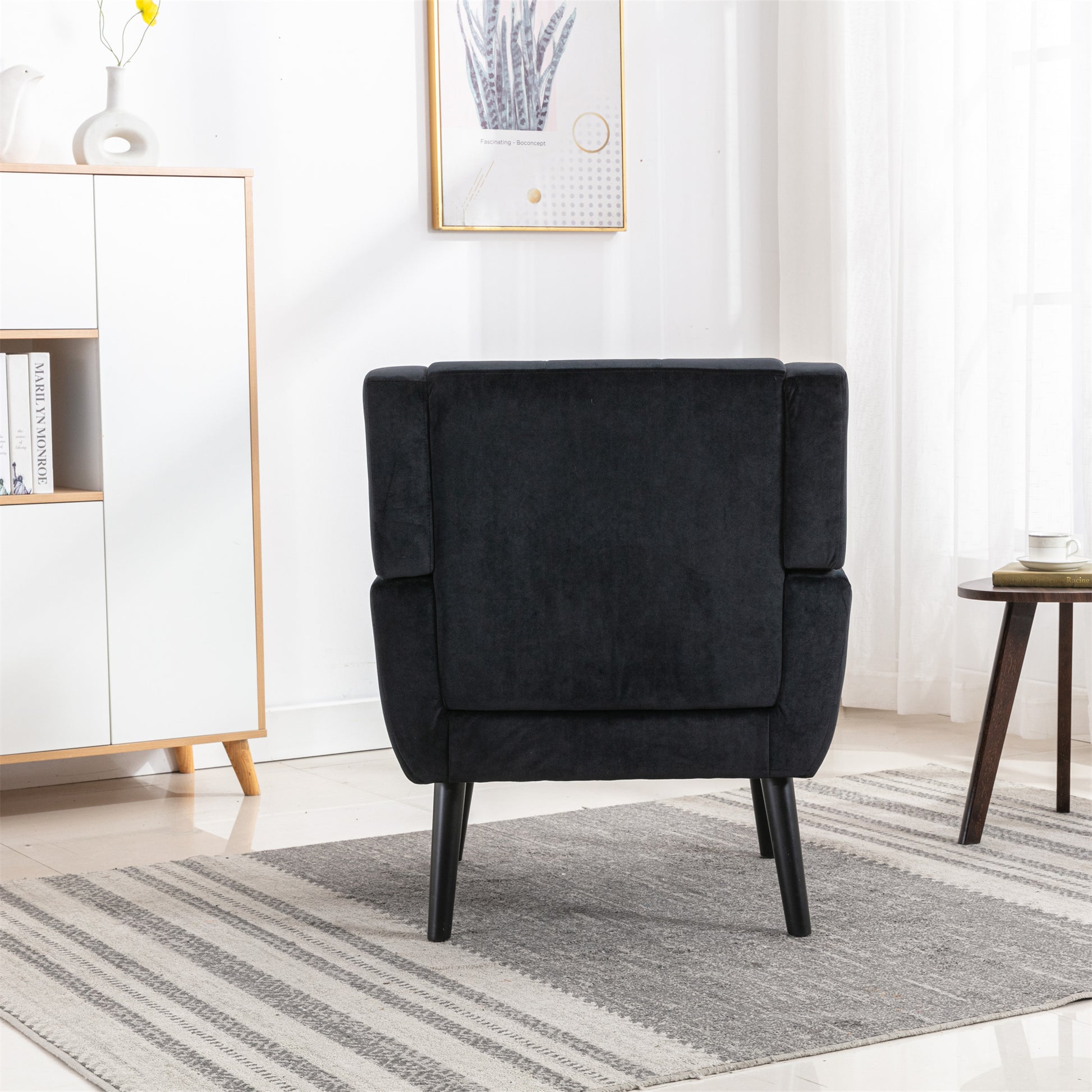 Modern Soft Velvet Material Ergonomics Accent Chair Living Room Chair Bedroom Chair Home Chair With Black Legs For Indoor Home Black Foam Upholstered