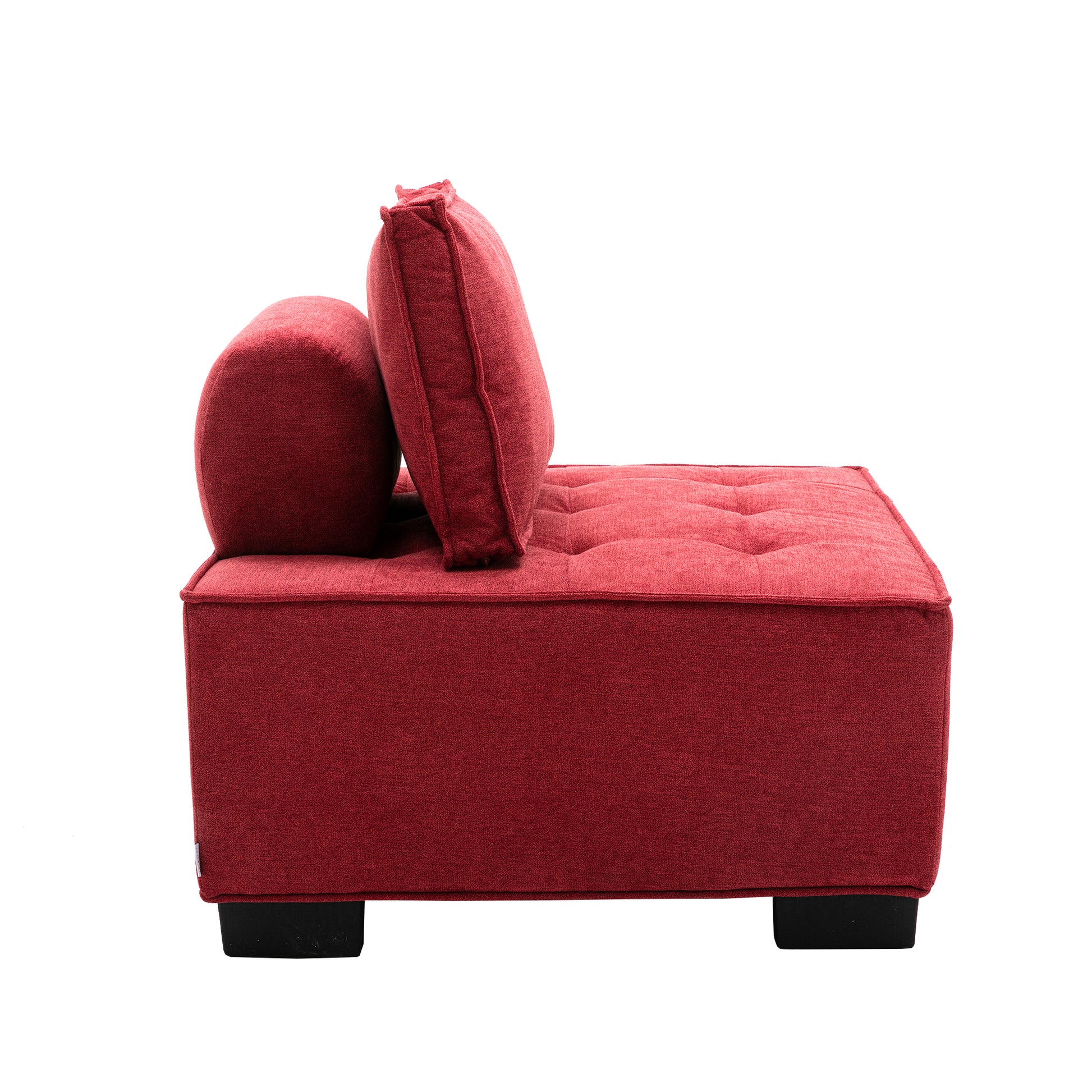 Coolmore Modern Upholstered Chair Leisure Sofa Lazy Sofa Plastic Legs And Pillow Removable Armless Accent Chair For Living Room,Bedroom,Office Rose Red Linen Rose Red Foam Linen