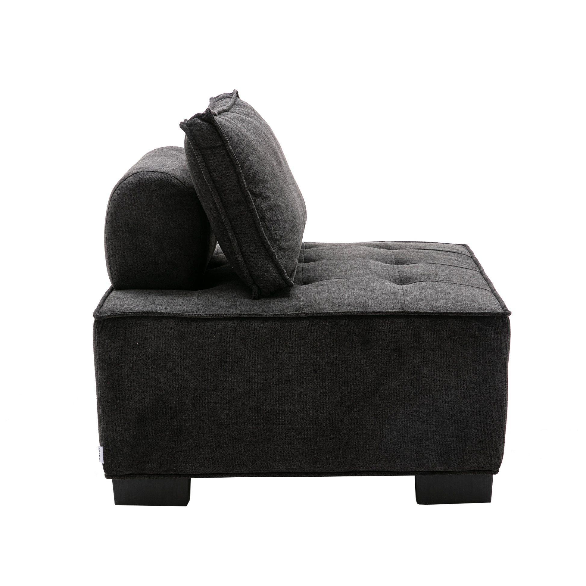 Coolmore Modern Upholstered Chair Leisure Sofa Lazy Sofa Plastic Legs And Pillow Removable Armless Accent Chair For Living Room,Bedroom,Office Black Linen Black Foam Linen