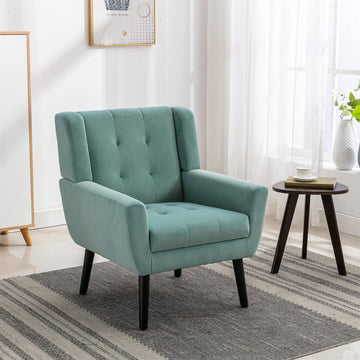 Modern Soft Velvet Material Ergonomics Accent Chair Living Room Chair Bedroom Chair Home Chair With Black Legs For Indoor Home Mint Green Foam Upholstered