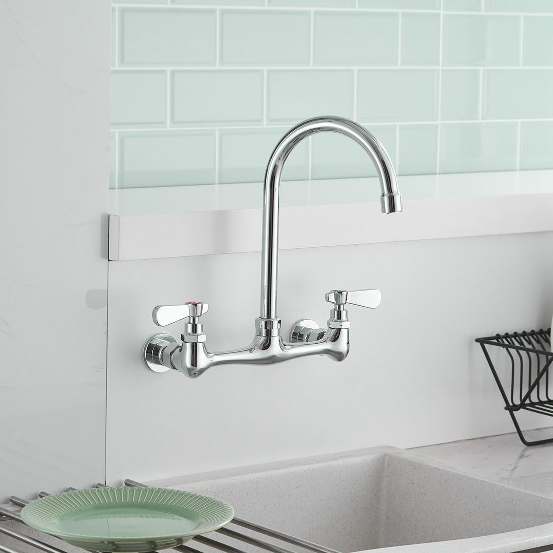 Double Handle Wall Mount Standard Kitchen Faucet