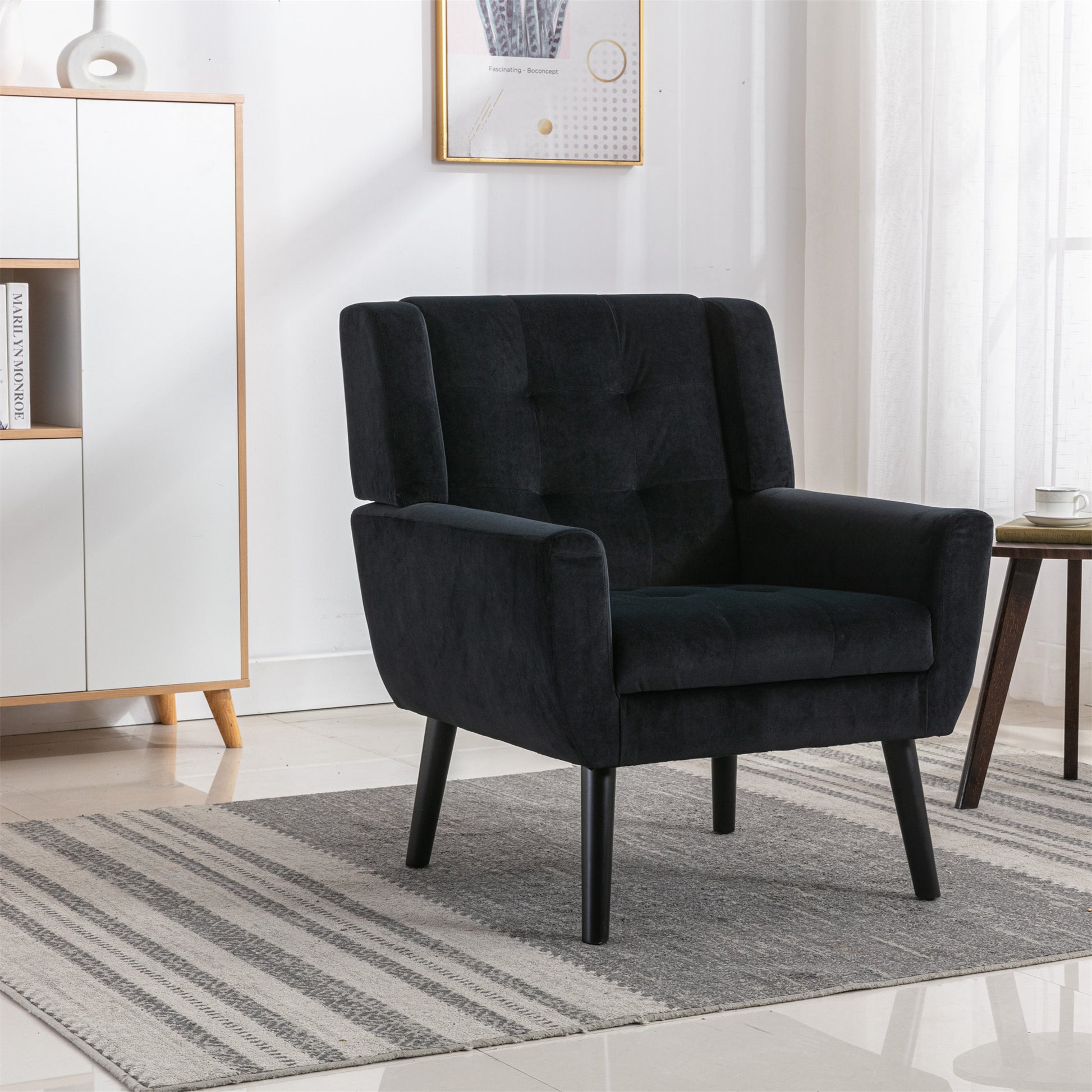 Modern Soft Velvet Material Ergonomics Accent Chair Living Room Chair Bedroom Chair Home Chair With Black Legs For Indoor Home Black Foam Upholstered