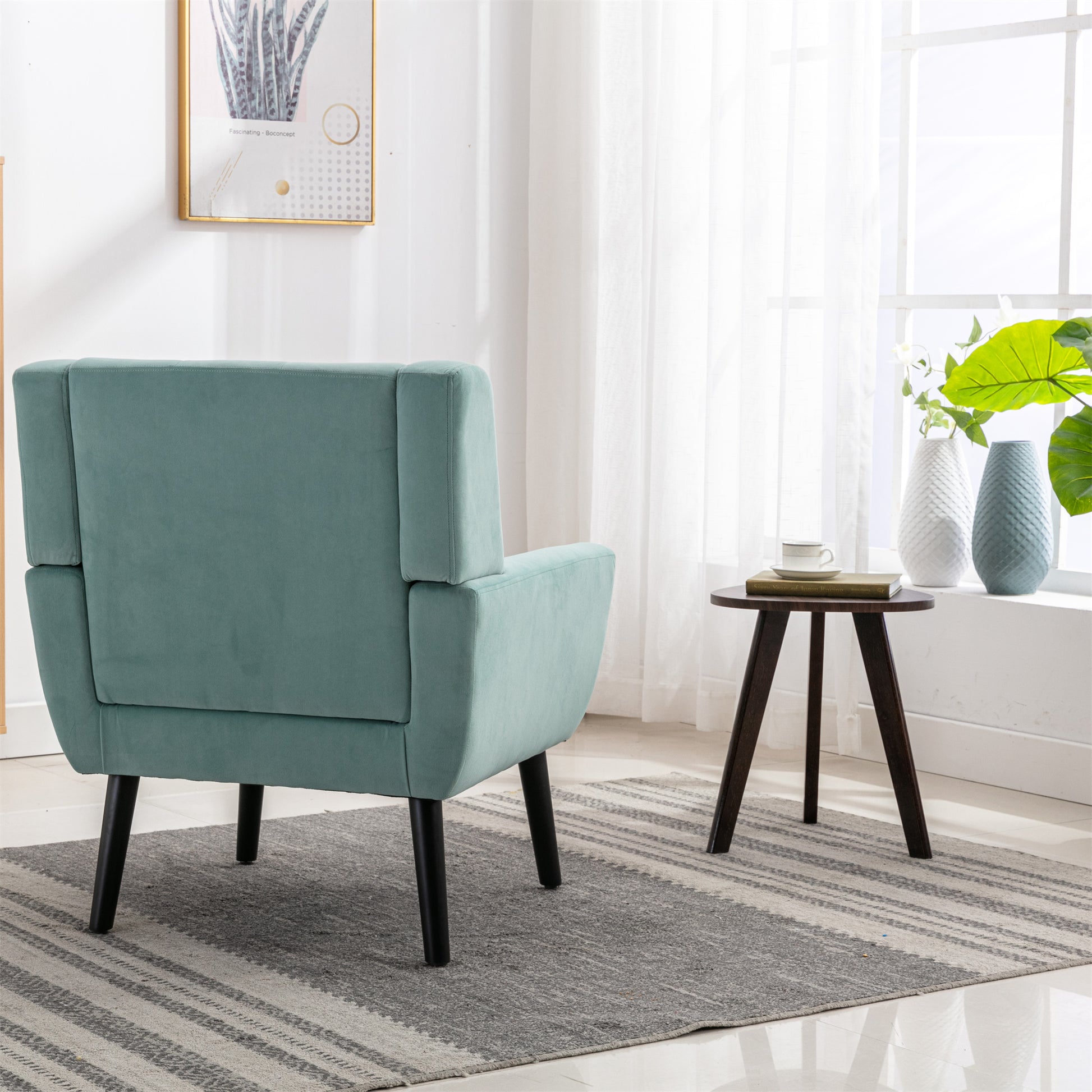 Modern Soft Velvet Material Ergonomics Accent Chair Living Room Chair Bedroom Chair Home Chair With Black Legs For Indoor Home Mint Green Foam Upholstered