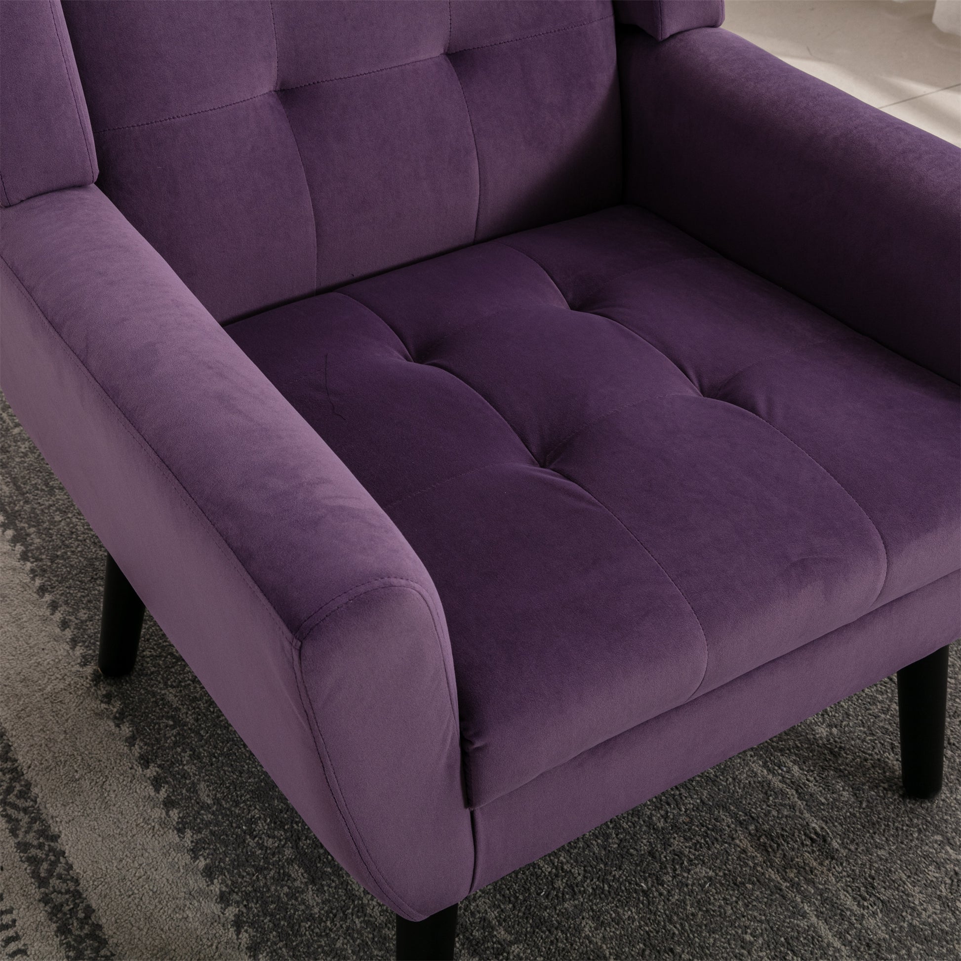 Modern Soft Velvet Material Ergonomics Accent Chair Living Room Chair Bedroom Chair Home Chair With Black Legs For Indoor Home Lavender Purple Foam Upholstered