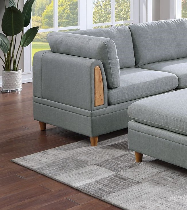 Living Room Furniture 8Pc Sectional Sofa Set Light Grey Dorris Fabric Couch 3X Wedges 3X Armless Chair And 2X Ottomans Light Grey Primary Living Space Cushion Back Contemporary,Modern Modular Fabric 8 Seat