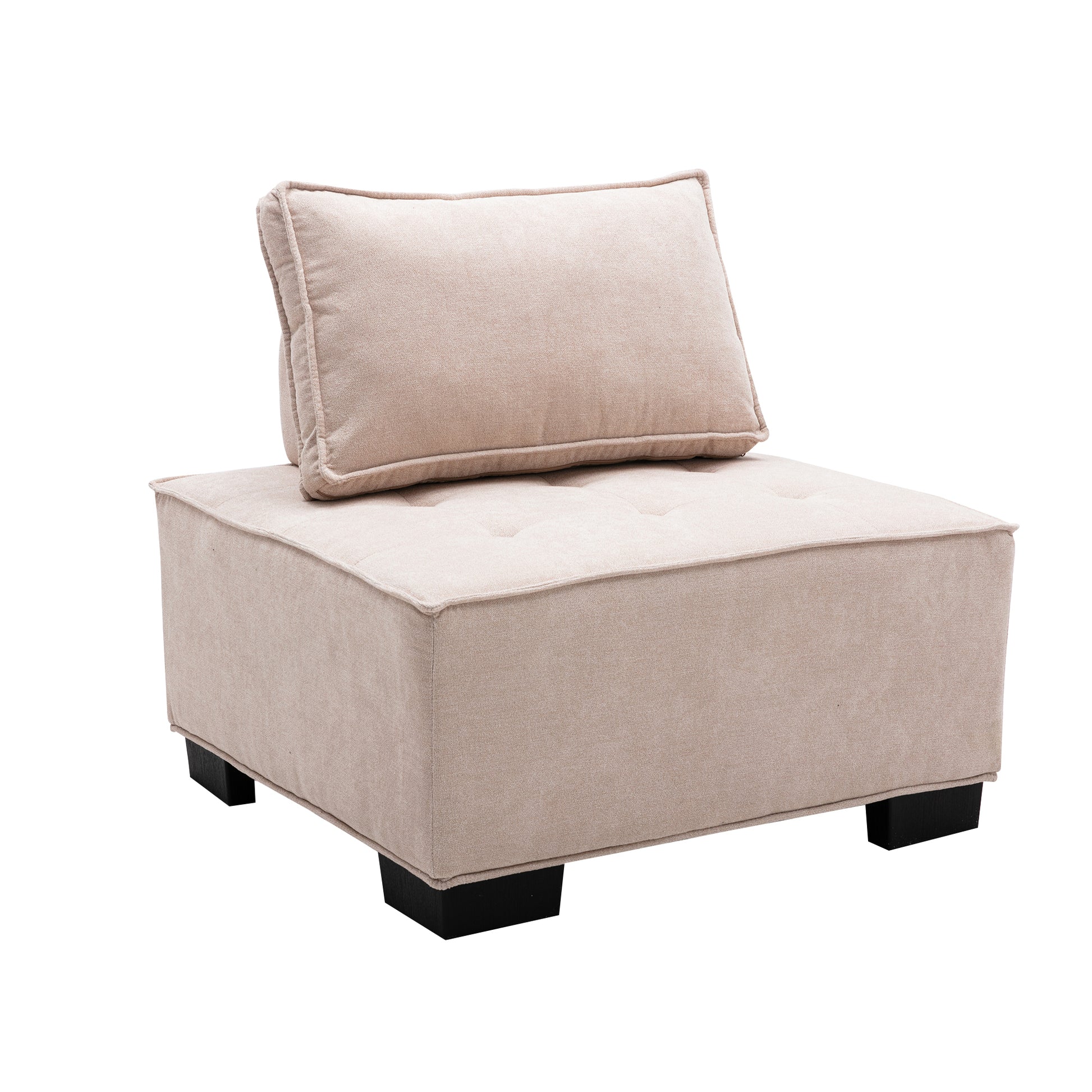 Coolmore Modern Upholstered Chair Leisure Sofa Lazy Sofa Plastic Legs And Pillow Removable Armless Accent Chair For Living Room,Bedroom,Office Beige Linen Beige Foam Linen