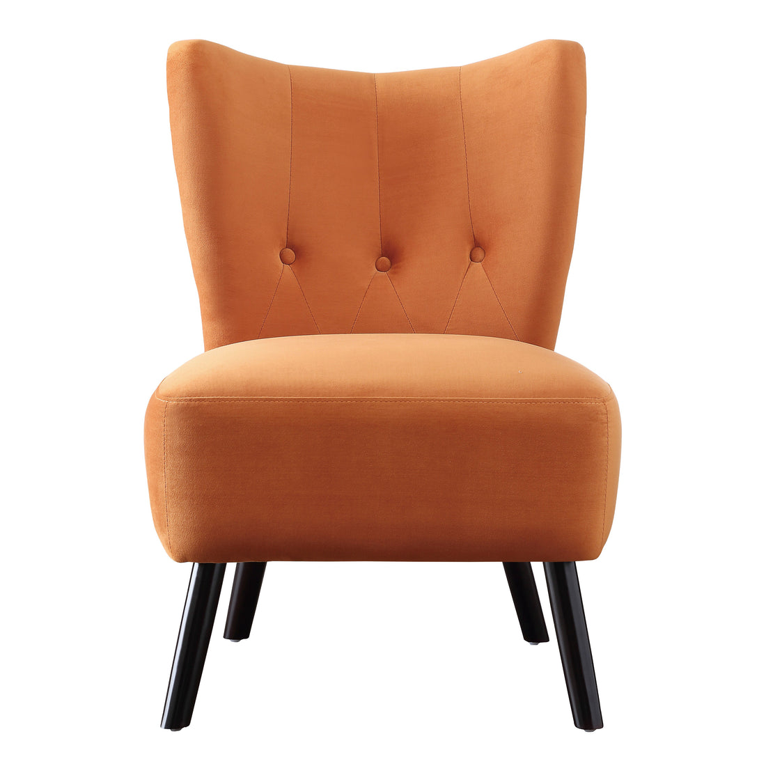 Unique Style Orange Velvet Covering Accent Chair Button Tufted Back Brown Finish Wood Legs Modern Home Furniture Orange Primary Living Space Modern,Retro Solid Wood