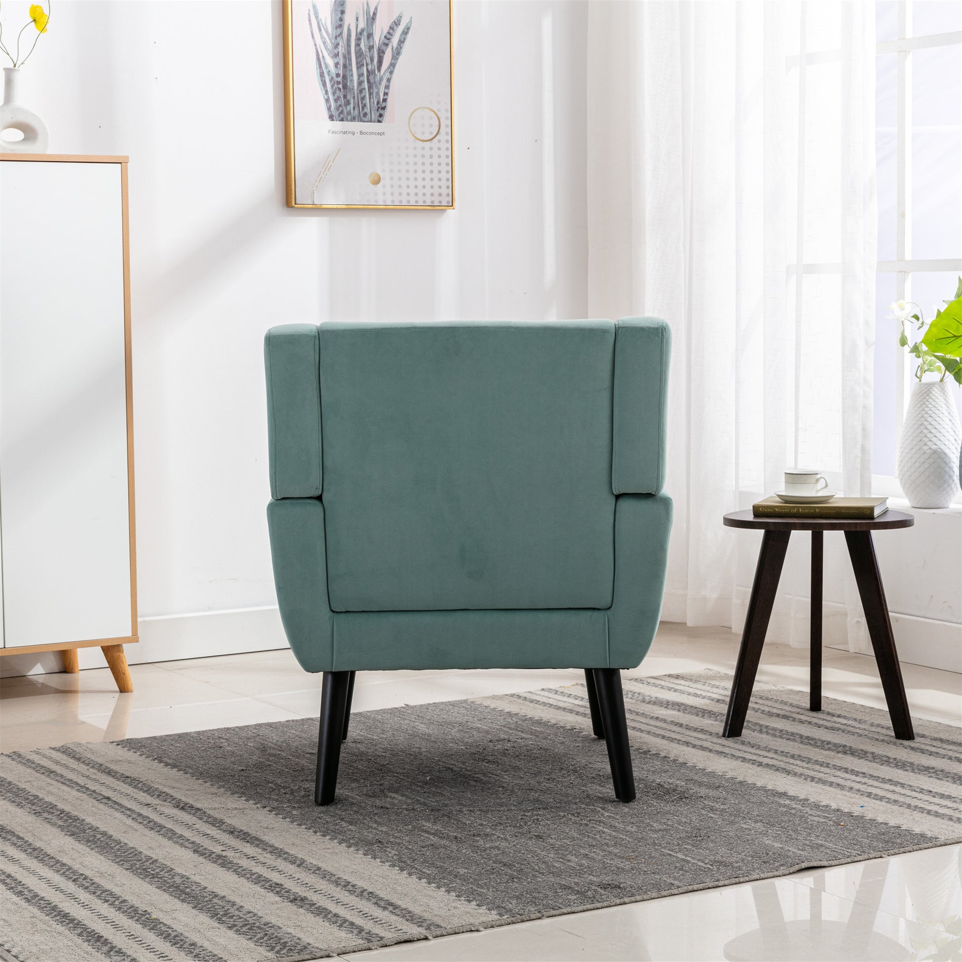 Modern Soft Velvet Material Ergonomics Accent Chair Living Room Chair Bedroom Chair Home Chair With Black Legs For Indoor Home Mint Green Foam Upholstered