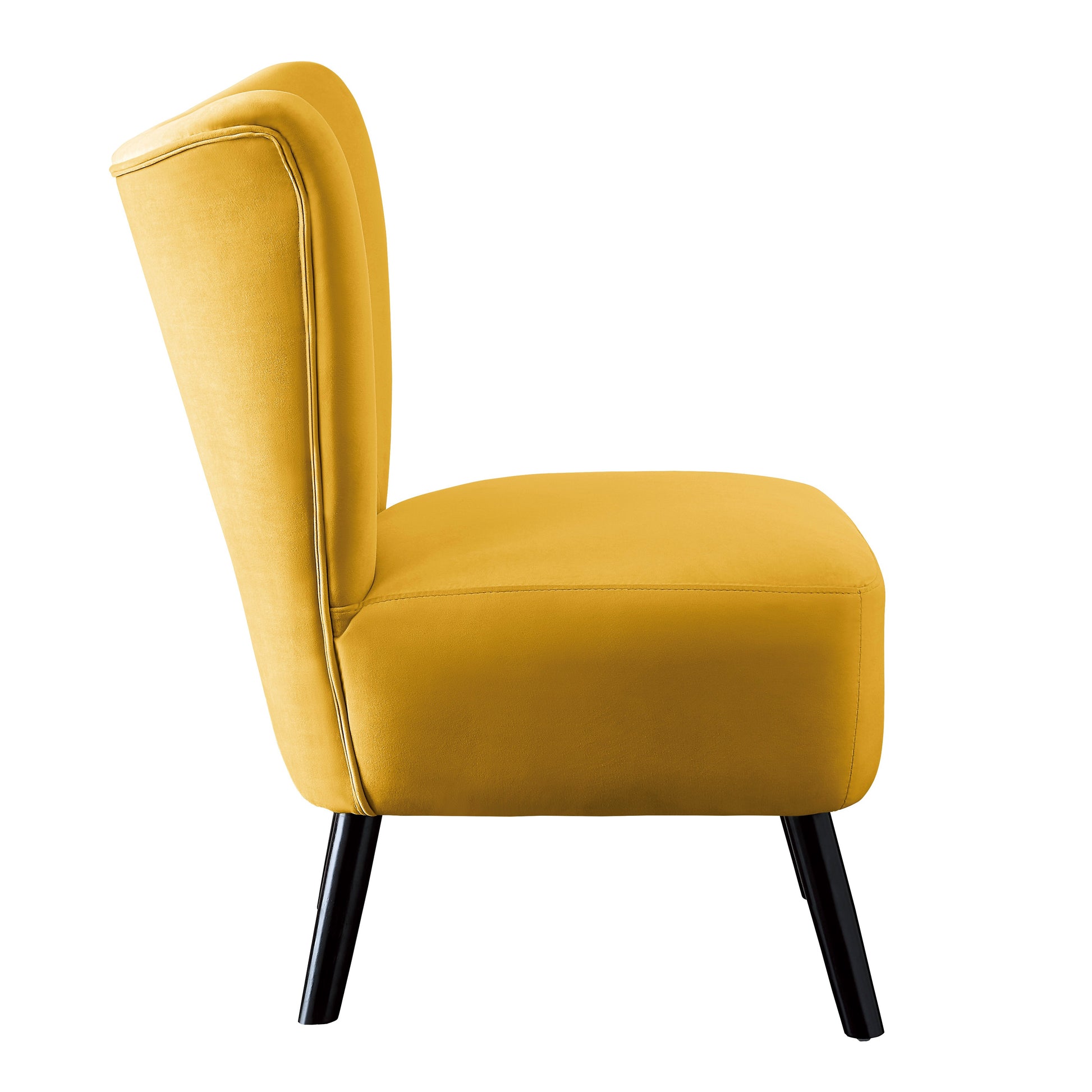 Unique Style Accent Chair Yellow Velvet Covering Button Tufted Back Br