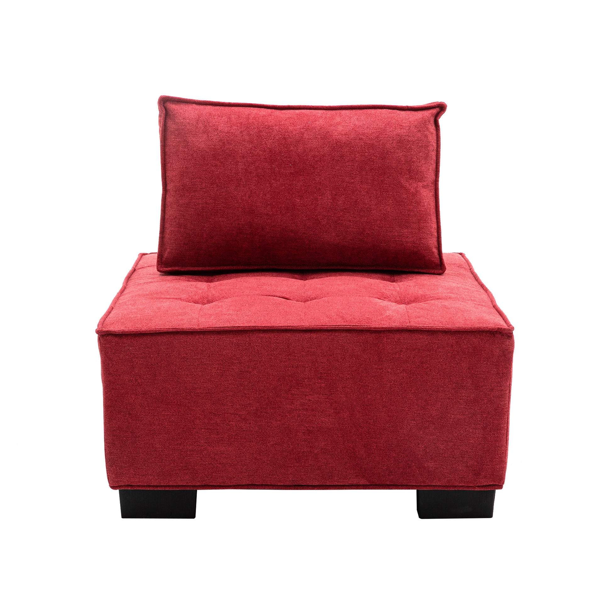 Coolmore Modern Upholstered Chair Leisure Sofa Lazy Sofa Plastic Legs And Pillow Removable Armless Accent Chair For Living Room,Bedroom,Office Rose Red Linen Rose Red Foam Linen