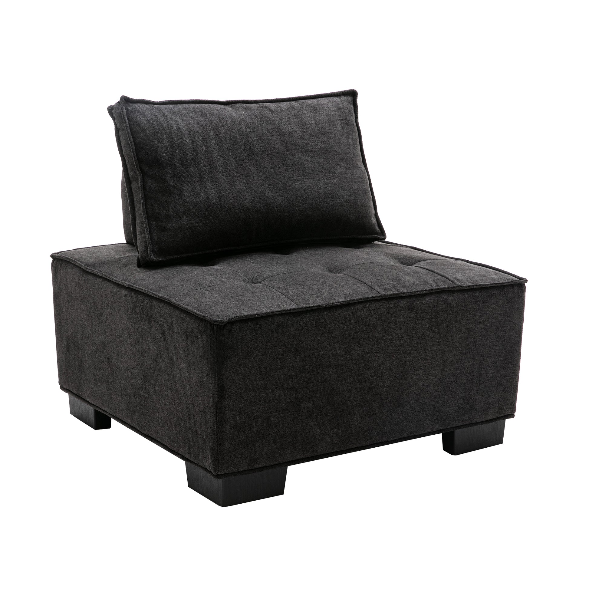 Coolmore Modern Upholstered Chair Leisure Sofa Lazy Sofa Plastic Legs And Pillow Removable Armless Accent Chair For Living Room,Bedroom,Office Black Linen Black Foam Linen