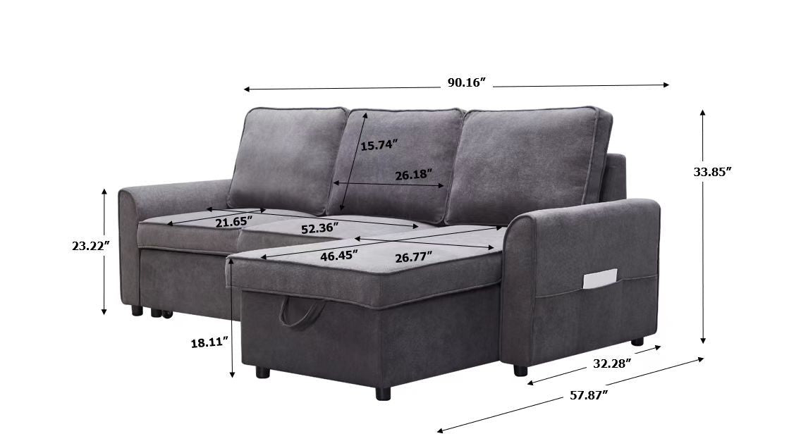 MGEA Modern modular L shaped sofa bed with chaise gray-foam-fabric