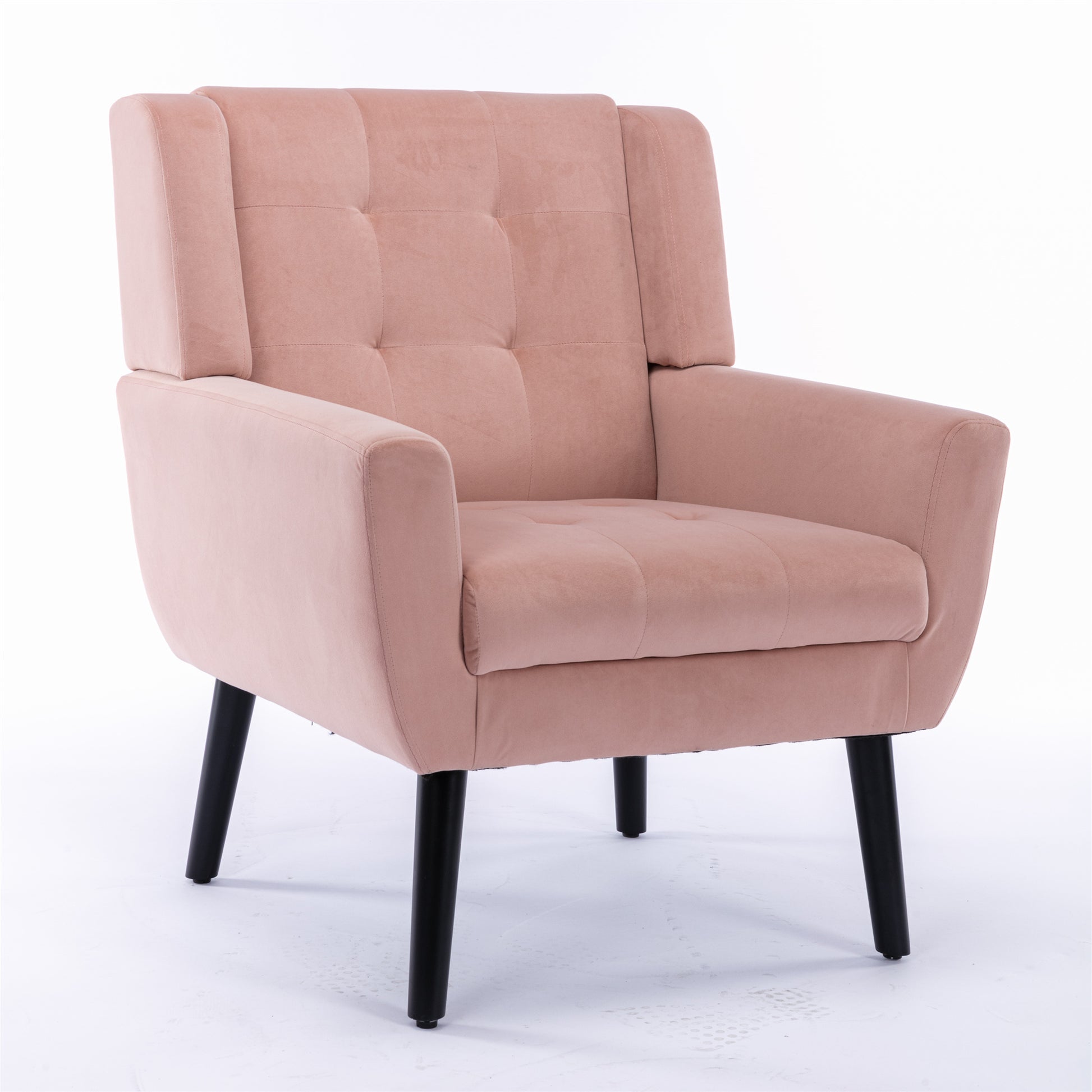 Modern Soft Velvet Material Ergonomics Accent Chair Living Room Chair Bedroom Chair Home Chair With Black Legs For Indoor Home Pink Foam Upholstered