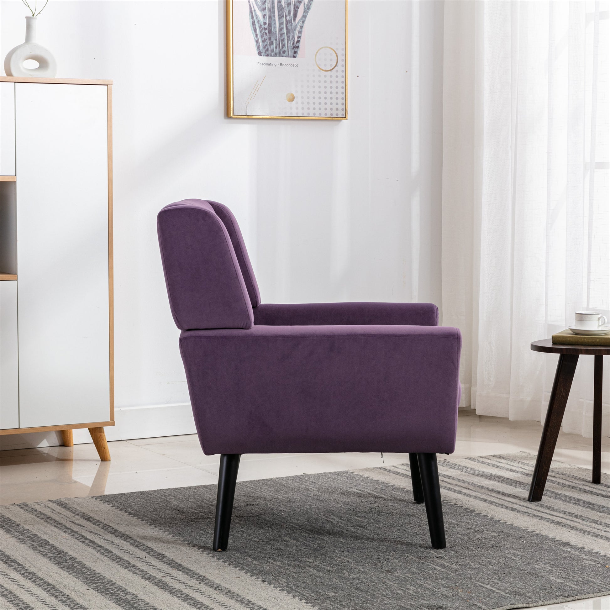 Modern Soft Velvet Material Ergonomics Accent Chair Living Room Chair Bedroom Chair Home Chair With Black Legs For Indoor Home Lavender Purple Foam Upholstered