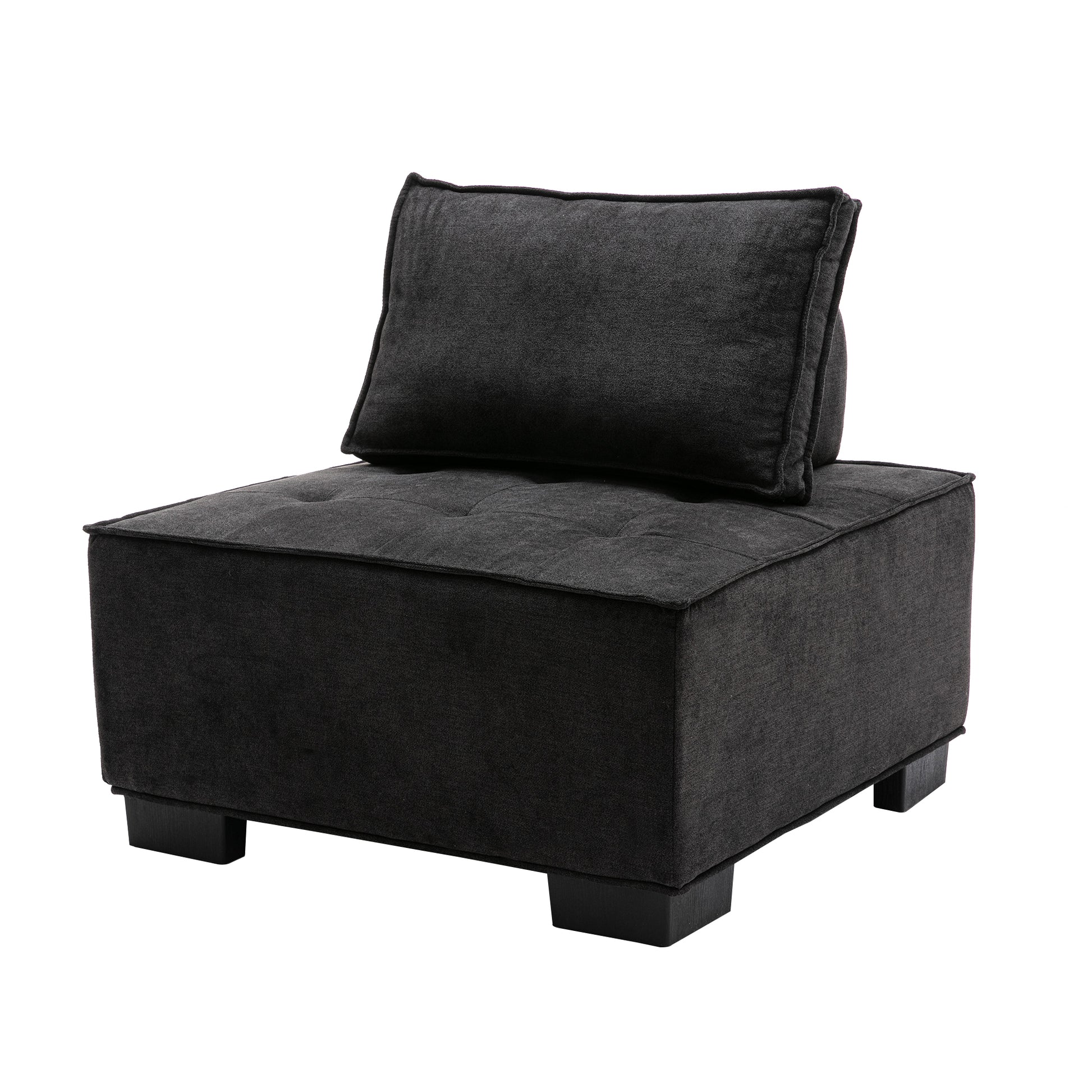Coolmore Modern Upholstered Chair Leisure Sofa Lazy Sofa Plastic Legs And Pillow Removable Armless Accent Chair For Living Room,Bedroom,Office Black Linen Black Foam Linen