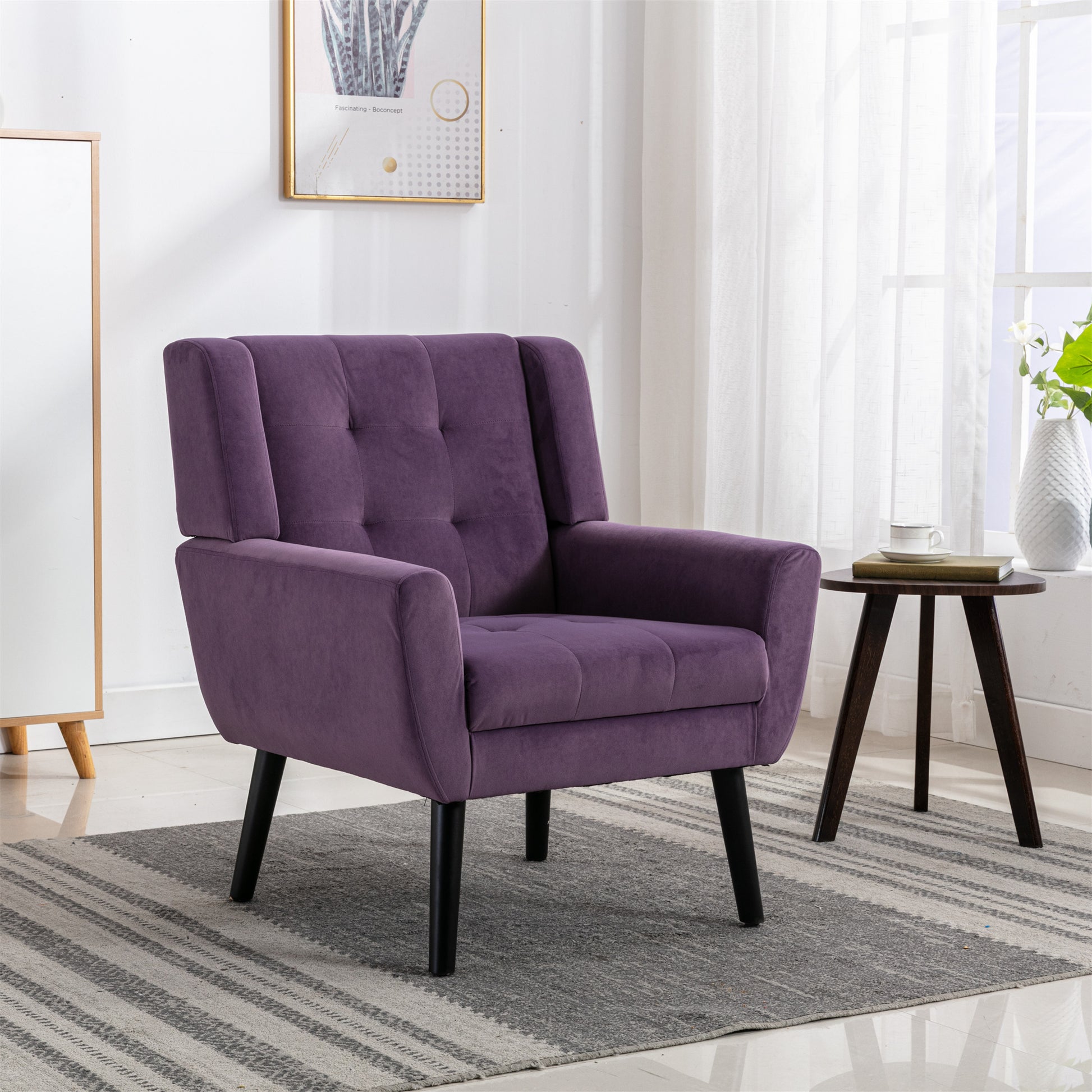 Modern Soft Velvet Material Ergonomics Accent Chair Living Room Chair Bedroom Chair Home Chair With Black Legs For Indoor Home Lavender Purple Foam Upholstered