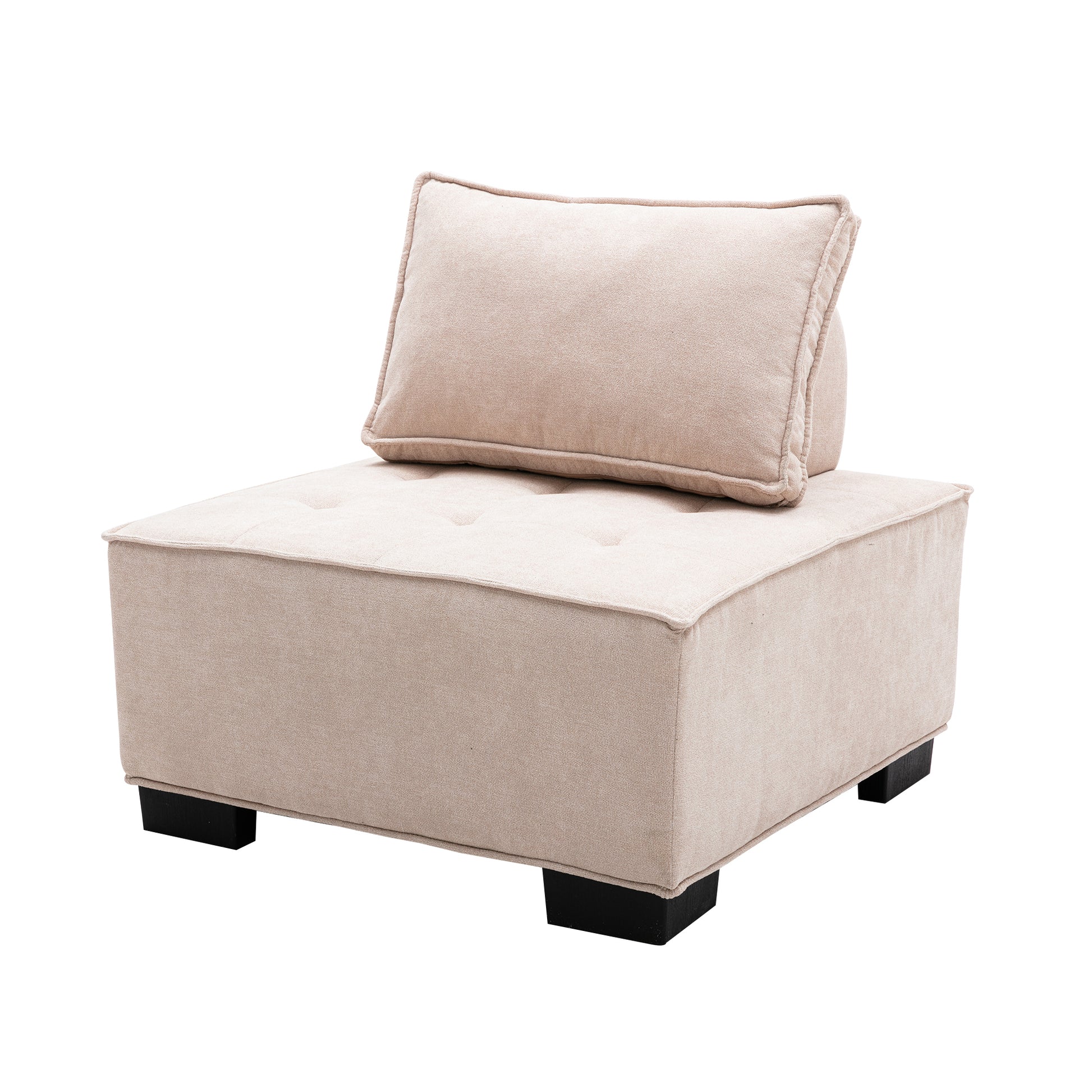 Coolmore Modern Upholstered Chair Leisure Sofa Lazy Sofa Plastic Legs And Pillow Removable Armless Accent Chair For Living Room,Bedroom,Office Beige Linen Beige Foam Linen