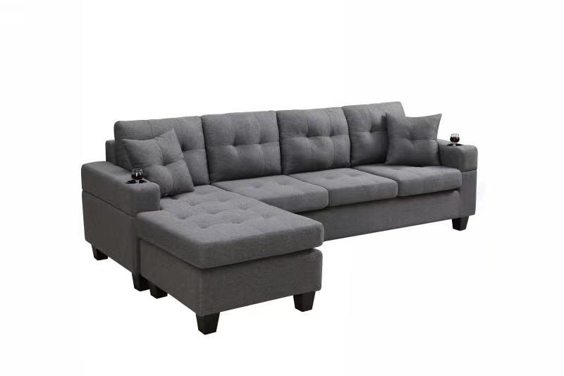 MEGA right sectional sofa with footrest, convertible black-foam-fabric