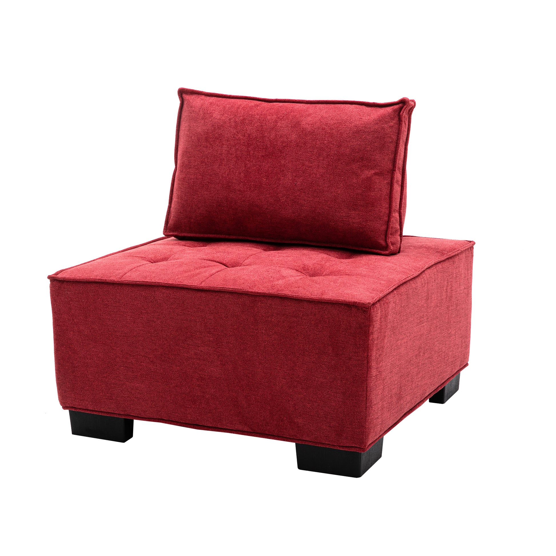 Coolmore Modern Upholstered Chair Leisure Sofa Lazy Sofa Plastic Legs And Pillow Removable Armless Accent Chair For Living Room,Bedroom,Office Rose Red Linen Rose Red Foam Linen