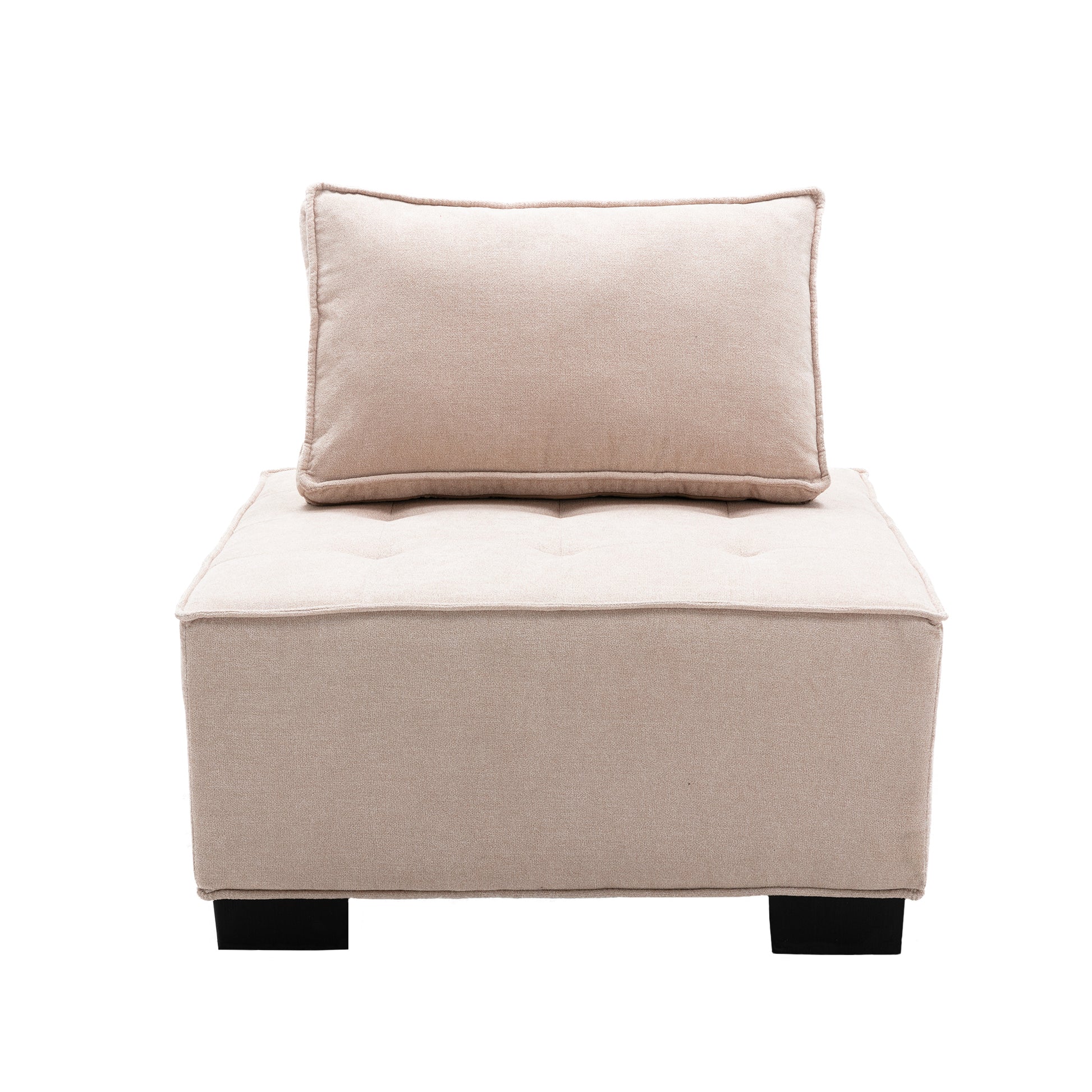 Coolmore Modern Upholstered Chair Leisure Sofa Lazy Sofa Plastic Legs And Pillow Removable Armless Accent Chair For Living Room,Bedroom,Office Beige Linen Beige Foam Linen