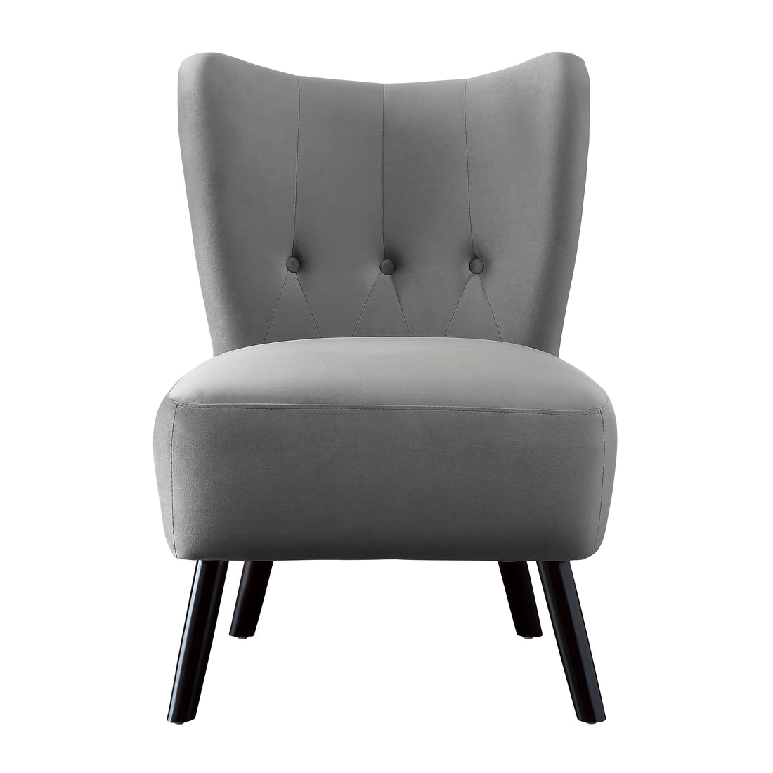 Unique Style Gray Velvet Covering Accent Chair Button Tufted Back Brown Finish Wood Legs Modern Home Furniture Gray Primary Living Space Modern,Retro Solid Wood