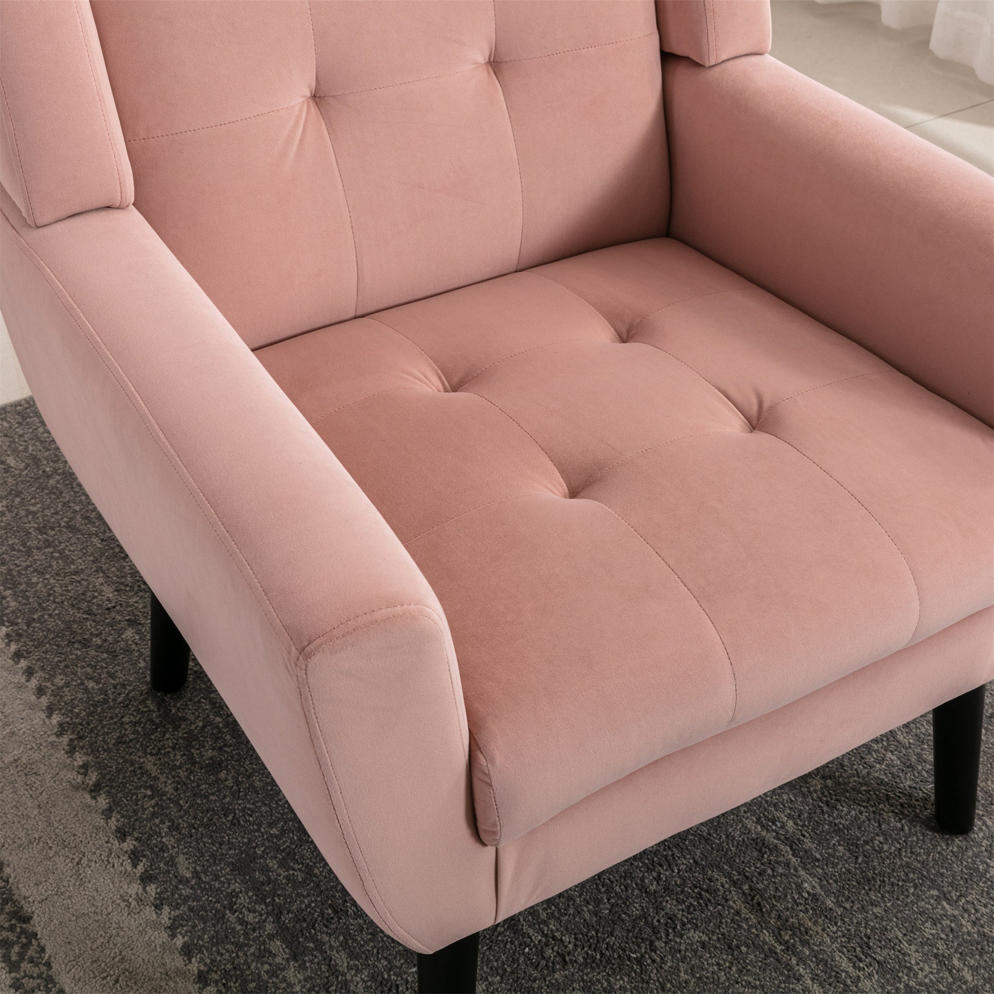 Modern Soft Velvet Material Ergonomics Accent Chair Living Room Chair Bedroom Chair Home Chair With Black Legs For Indoor Home Pink Foam Upholstered