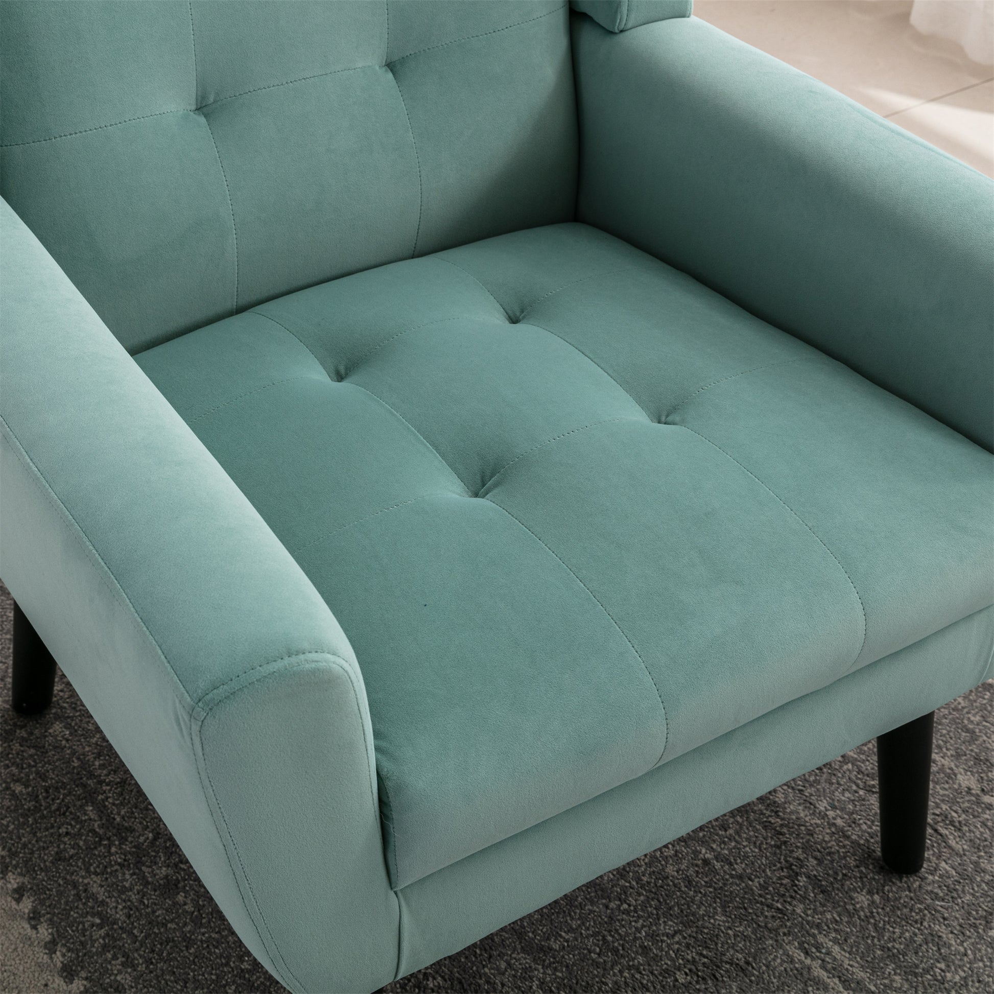 Modern Soft Velvet Material Ergonomics Accent Chair Living Room Chair Bedroom Chair Home Chair With Black Legs For Indoor Home Mint Green Foam Upholstered