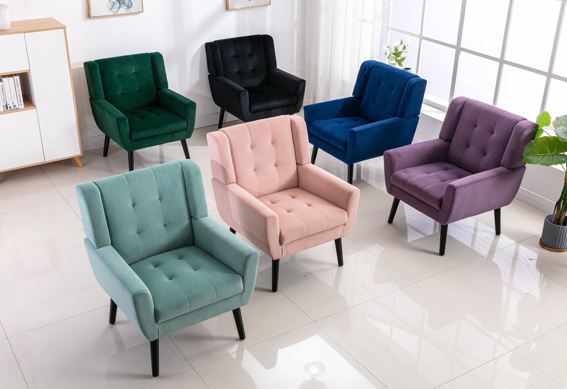 Modern Soft Velvet Material Ergonomics Accent Chair Living Room Chair Bedroom Chair Home Chair With Black Legs For Indoor Home Black Foam Upholstered