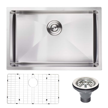 27" L X 18" W Undermount Kitchen Sink With Sink Grid Silver Stainless Steel