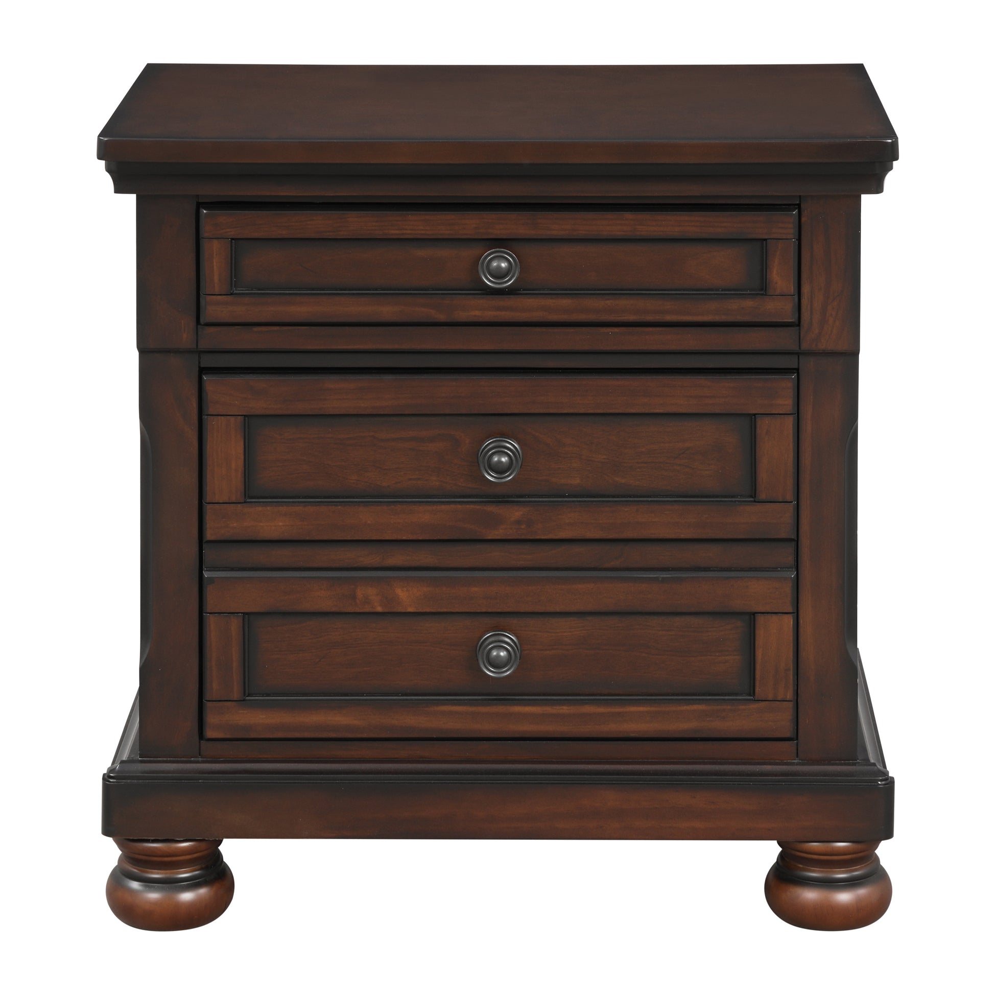 Classic Transitional Nightstand Brown Cherry Finish Birch Veneer Hidden Drawer Bun Feet Bedroom Furniture Brown Mix 2 Drawers Bedroom Traditional,Transitional Wood