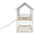Twin Over Twin House Bunk Bed With Slide And Windows,White Old Sku:Gx000920Aak 1 White Pine