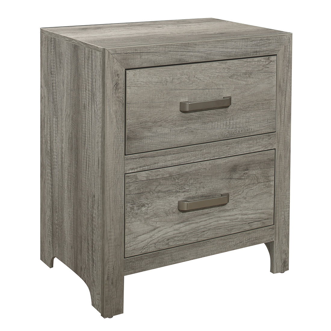 Transitional Aesthetic Bedroom Nightstand Faux Wood Veneer Weathered Gray Finish Nickel Hardware Bed Side Table Gray 2 Drawers Bedroom Transitional Wood