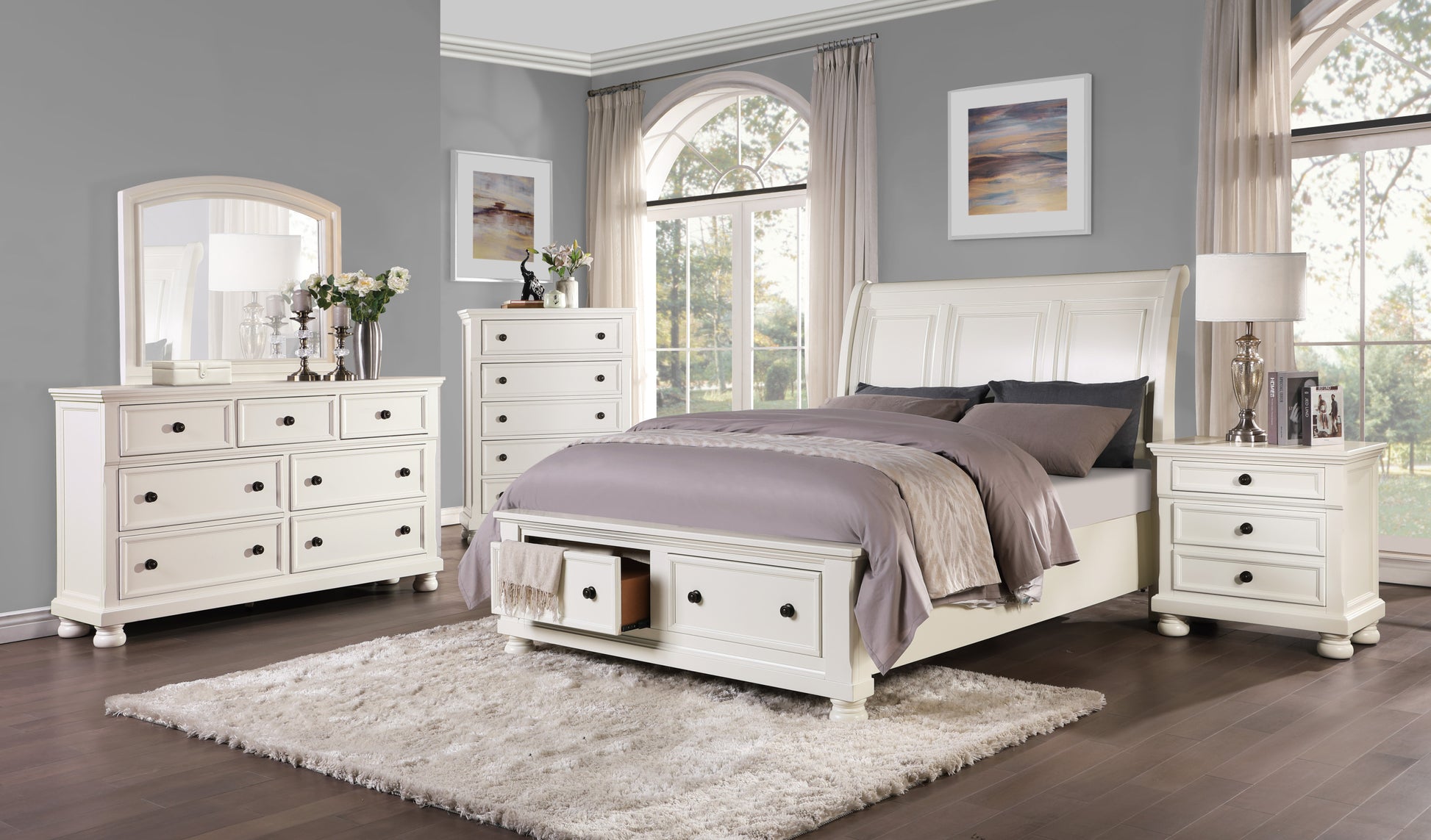 Casual White Finish 1Pc Chest Of Drawers Antique Bronze Tone Knobs Bun Feet Bedroom Furniture White Bedroom Wood