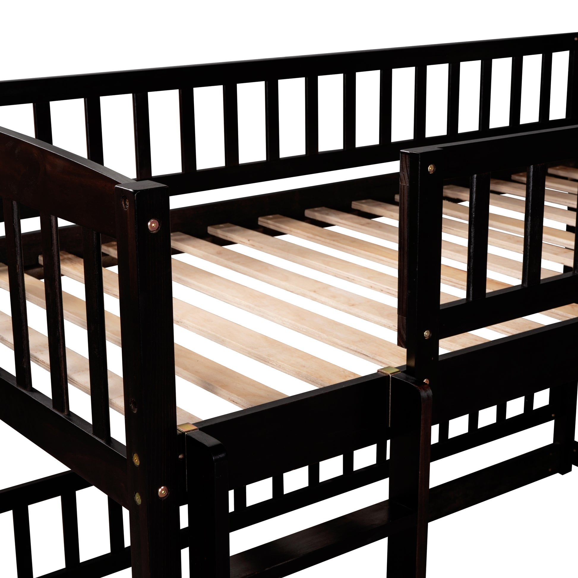 Bunk Bed with Slide,Twin Over Twin Low Bunk Bed with espresso-solid wood