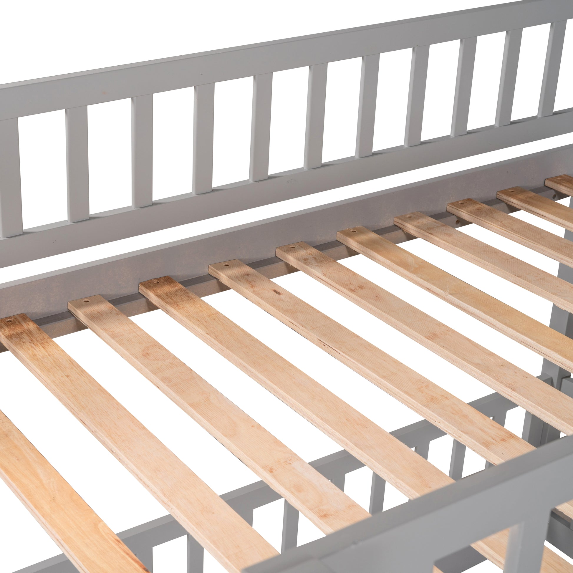 Bunk Bed with Slide,Twin Over Twin Low Bunk Bed with grey-solid wood