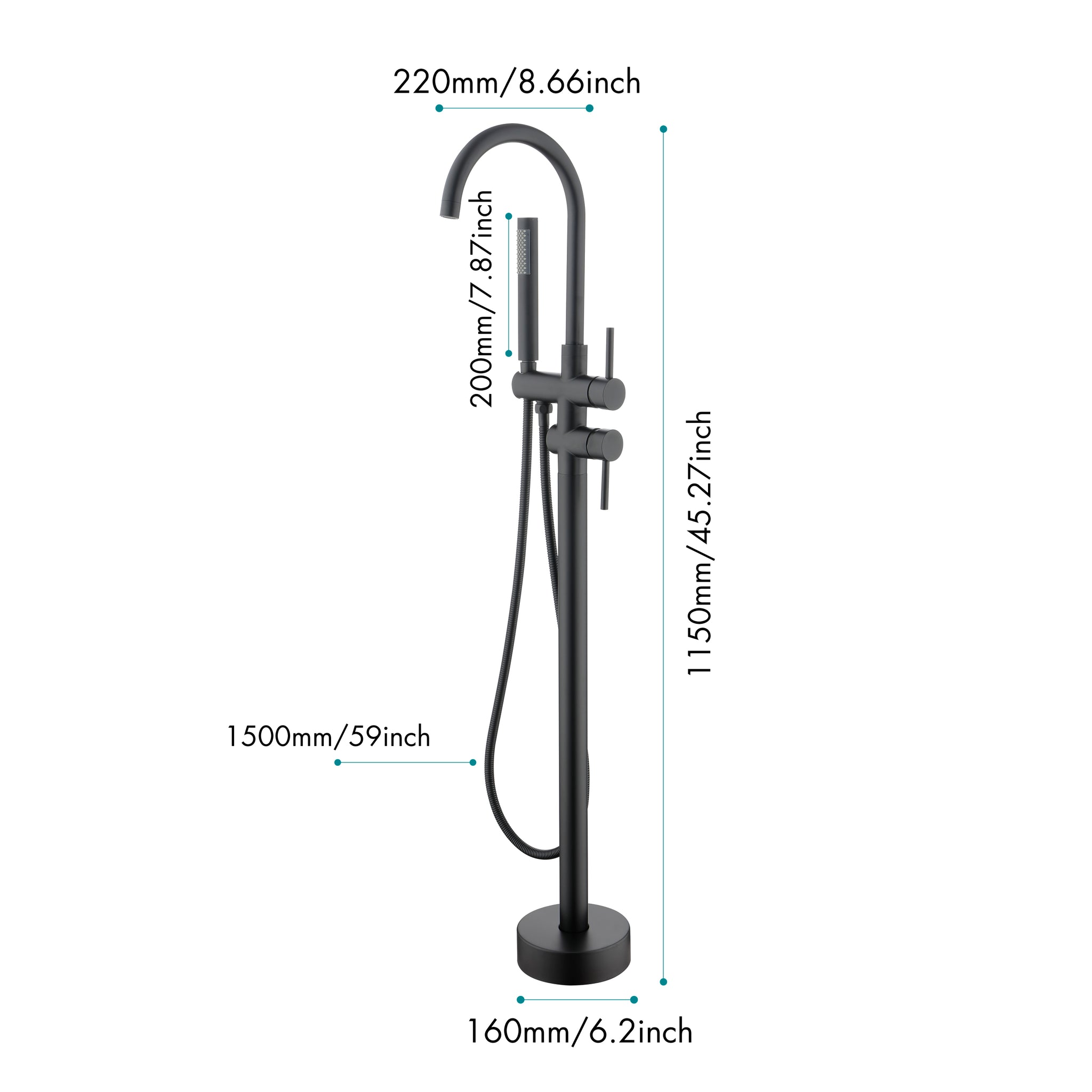 Mount Bathtub Faucet Freestanding Tub Filler Brushed matte black-stainless steel