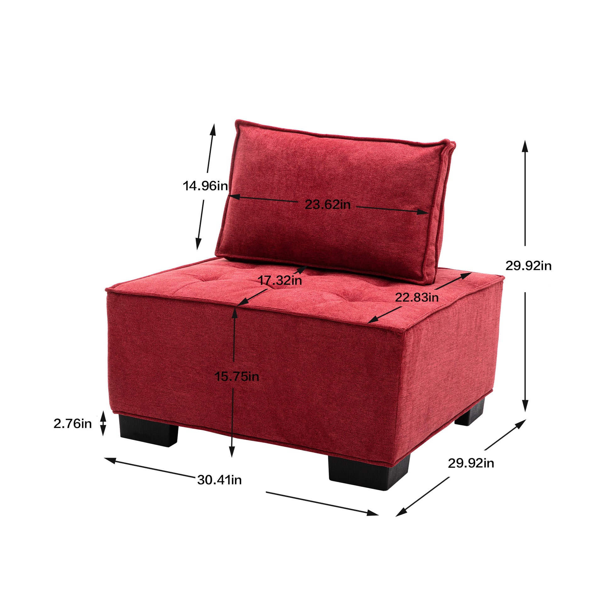 Coolmore Modern Upholstered Chair Leisure Sofa Lazy Sofa Plastic Legs And Pillow Removable Armless Accent Chair For Living Room,Bedroom,Office Rose Red Linen Rose Red Foam Linen