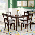 5 Piece Dining Table Set Industrial Wooden Kitchen Table And 4 Chairs For Dining Room Espresso Espresso Solid Wood