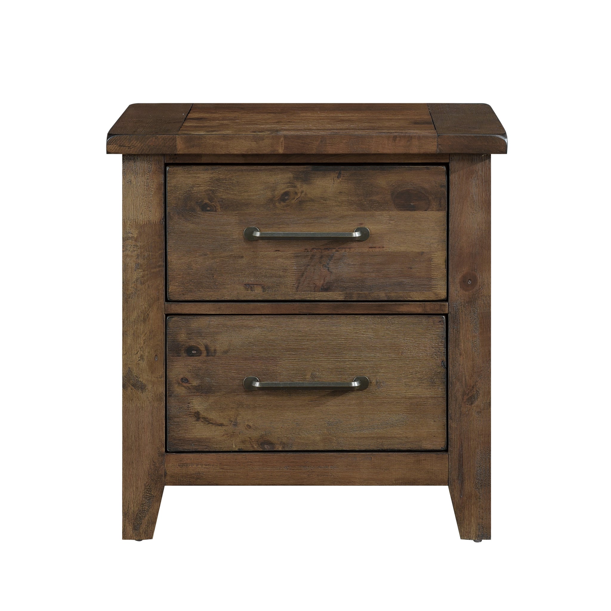 Classic Transitional Design Nightstand Burnished Finish Solid Rubberwood Bedroom Side Table Rustic Look Furniture Brown 2 Drawers Bedroom Classic,Transitional Wood