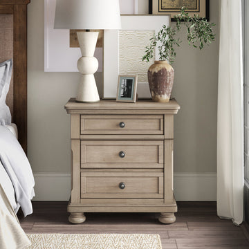 Transitional Bedroom Nightstand With Hidden Drawer Wire Brushed Gray Finish Birch Veneer Wood Bed Side Table Gray 2 Drawers Bedroom Traditional Wood