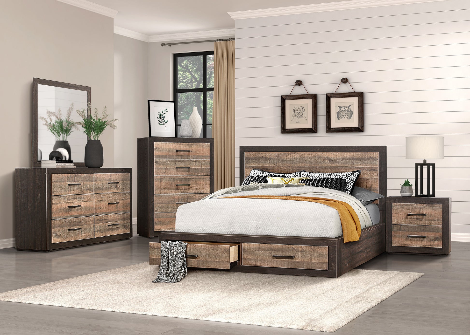 Contemporary Two Tone Finish 1Pc Chest Of Drawers Faux Wood Veneer Bedroom Furniture Multicolor Bedroom Wood