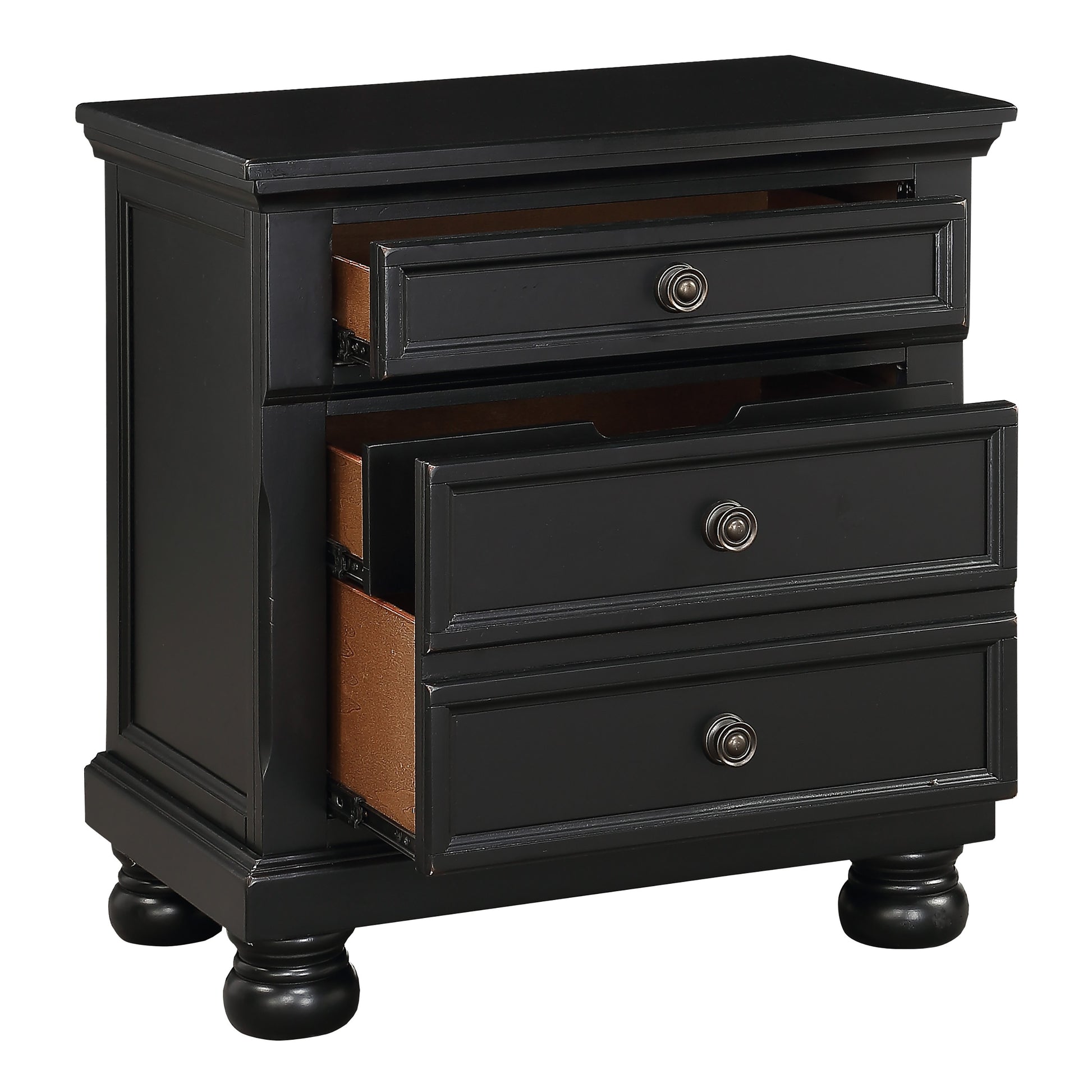 Bedroom Furniture Black Finish Bun Feet Nightstand With Hidden Drawer Casual Transitional Bed Side Table Black 2 Drawers Bedroom Traditional,Transitional Wood