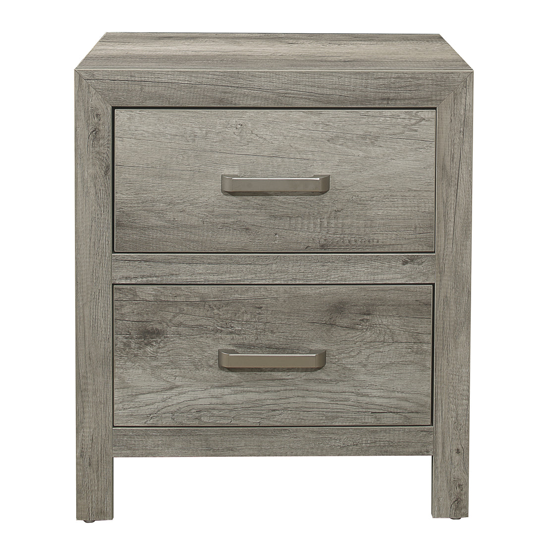 Transitional Aesthetic Bedroom Nightstand Faux Wood Veneer Weathered Gray Finish Nickel Hardware Bed Side Table Gray 2 Drawers Bedroom Transitional Wood