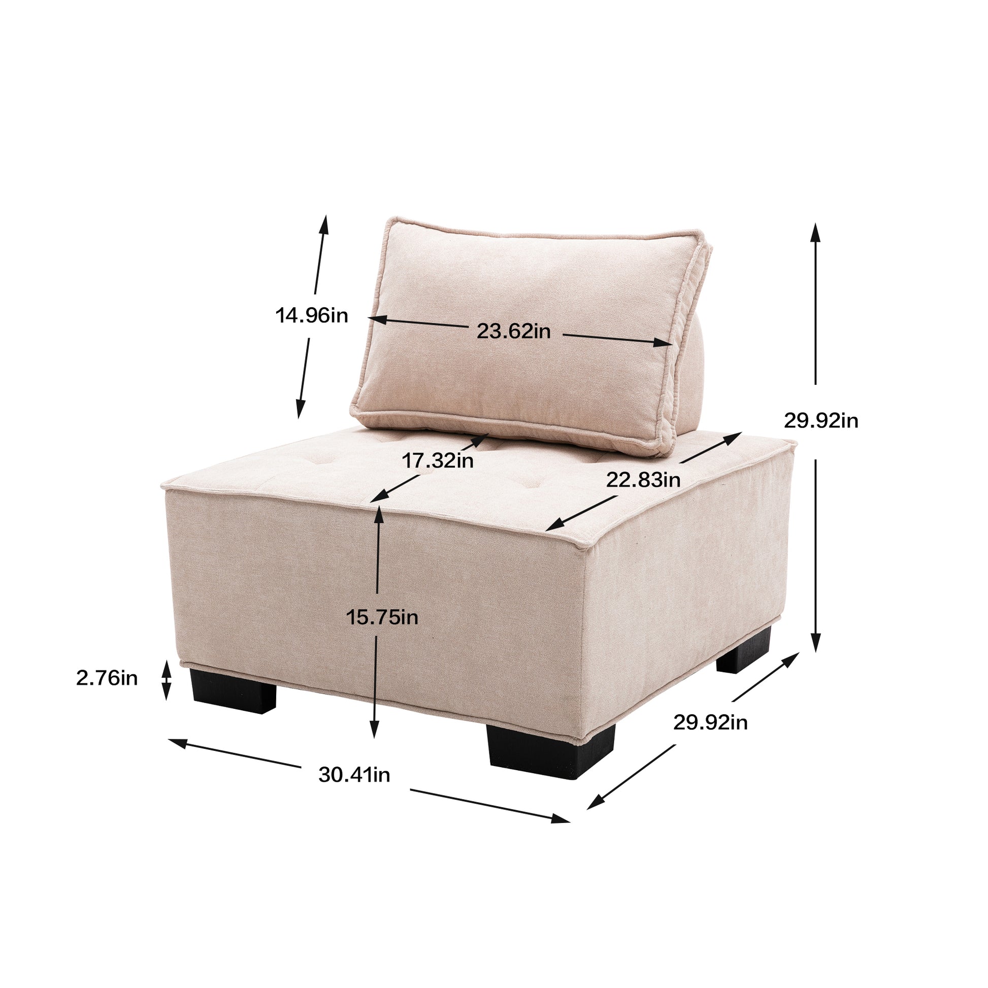 Coolmore Modern Upholstered Chair Leisure Sofa Lazy Sofa Plastic Legs And Pillow Removable Armless Accent Chair For Living Room,Bedroom,Office Beige Linen Beige Foam Linen