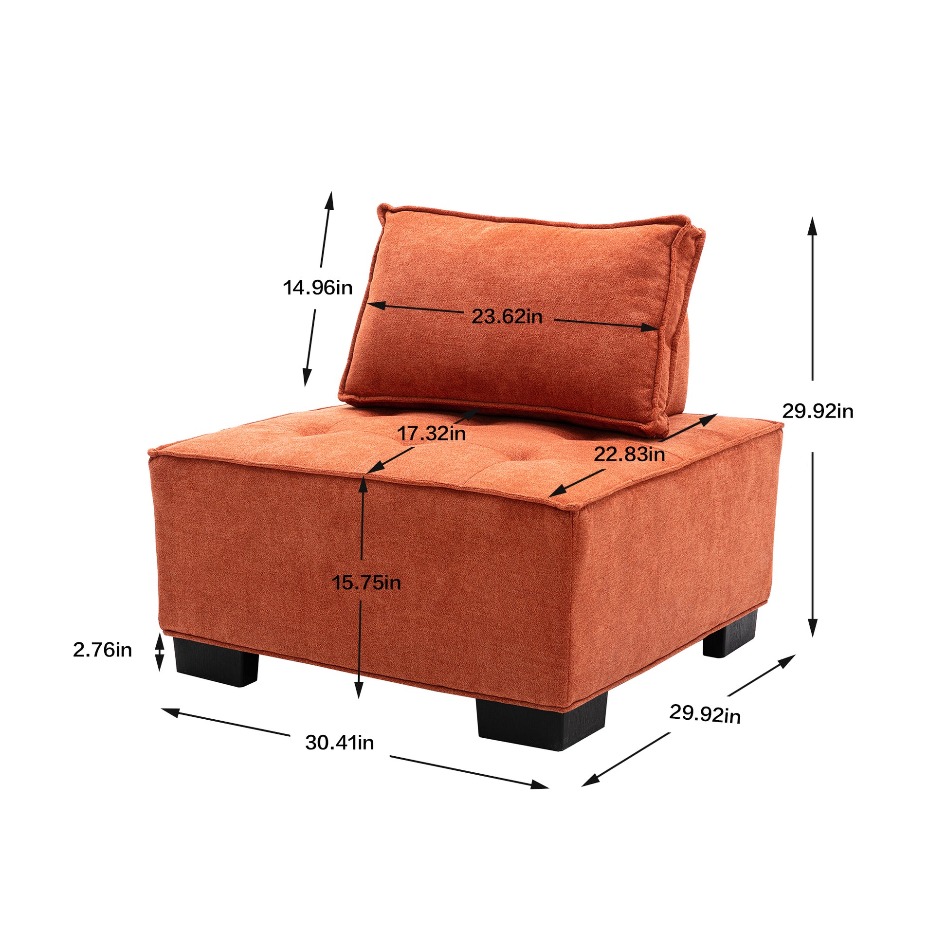 Coolmore Modern Upholstered Chair Leisure Sofa Lazy Sofa Plastic Legs And Pillow Removable Armless Accent Chair For Living Room,Bedroom,Office Orange Linen Orange Foam Linen