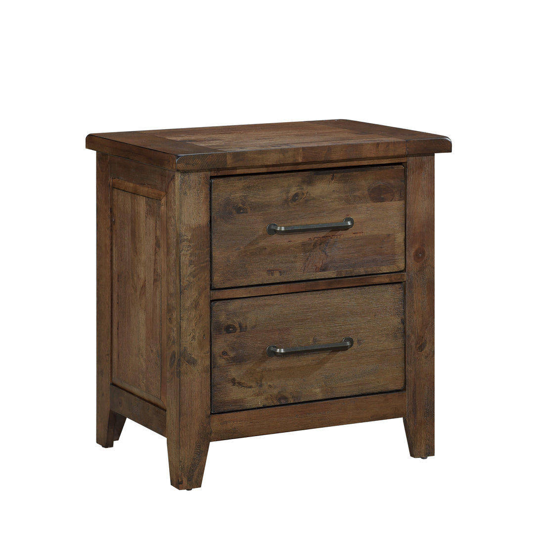 Classic Transitional Design Nightstand Burnished Finish Solid Rubberwood Bedroom Side Table Rustic Look Furniture Brown 2 Drawers Bedroom Classic,Transitional Wood