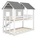 Twin Over Twin House Bunk Bed With Slide And Windows,White Old Sku:Gx000920Aak 1 White Pine
