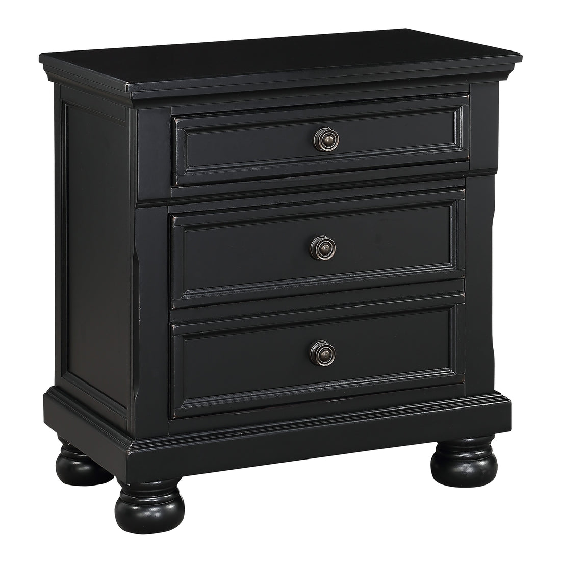 Bedroom Furniture Black Finish Bun Feet Nightstand With Hidden Drawer Casual Transitional Bed Side Table Black 2 Drawers Bedroom Traditional,Transitional Wood